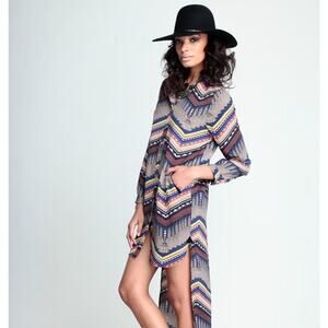 NEW Mara Hoffman Stepped Hem Dress Tassel Button High Low Shirt S Pocket NWOT